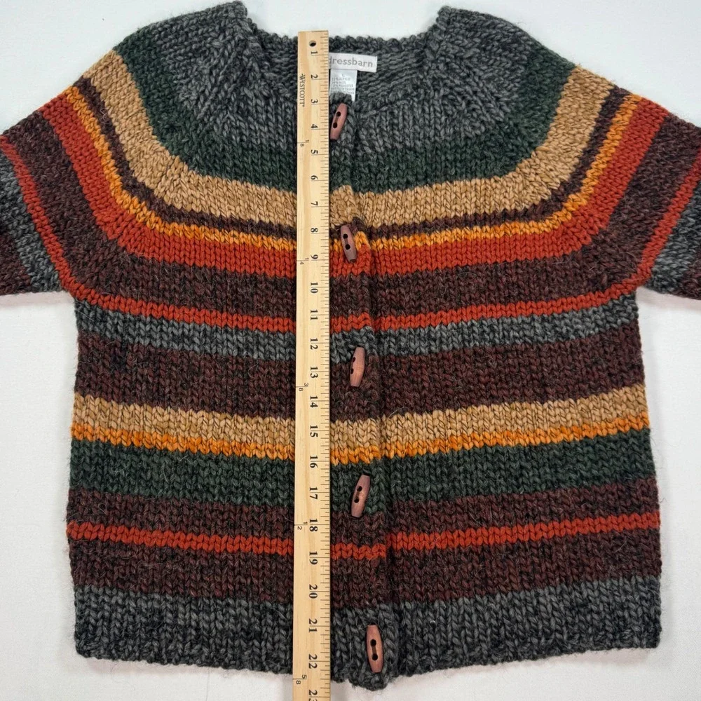 Dressbarn Womens Chunky Knit Striped Wool Blend Toggle Cardigan Sweater Large